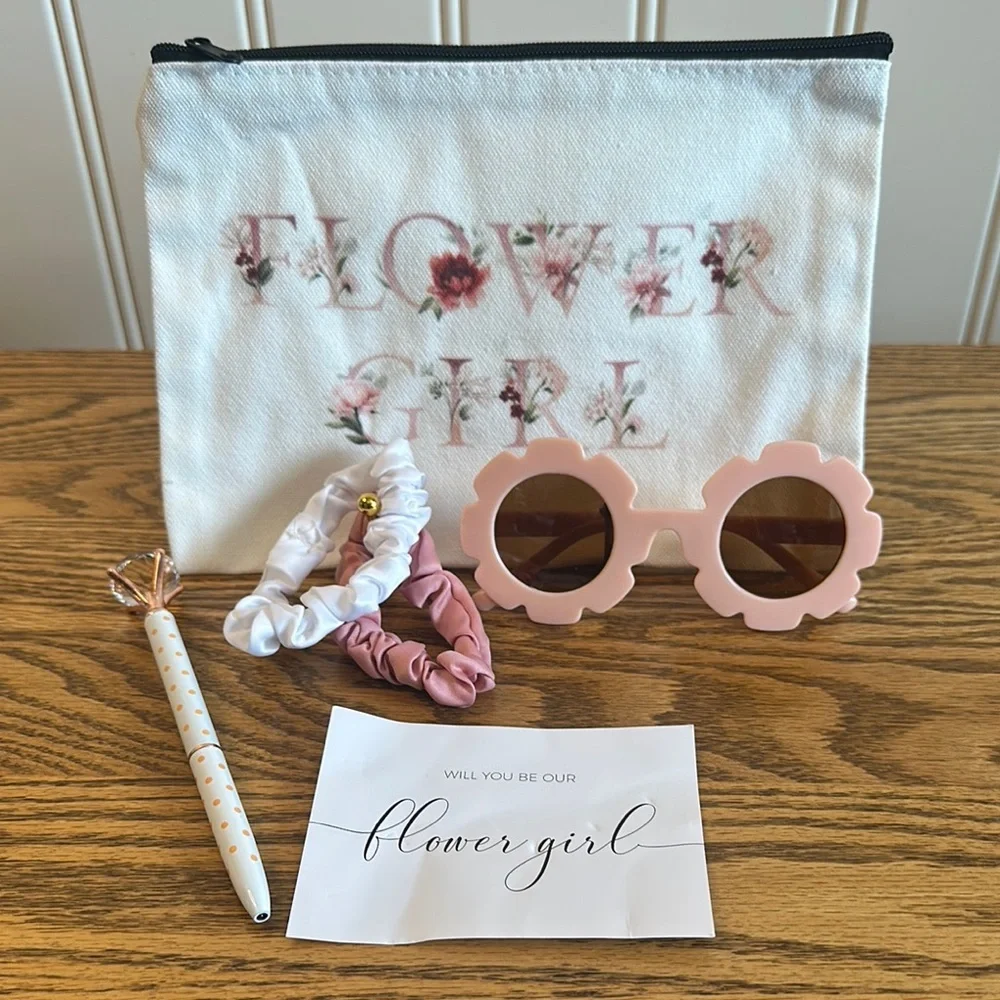 Floral Flower Girl Accessory Set with Pink Sunglasses